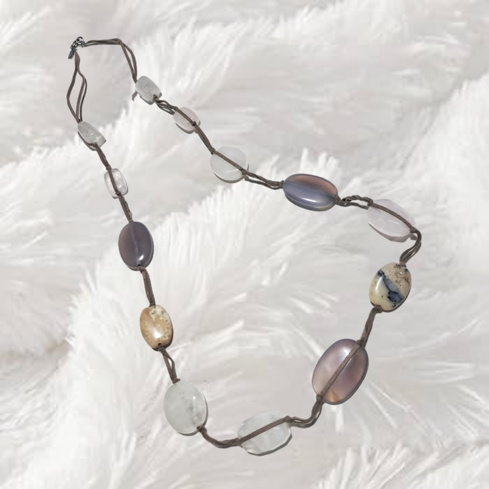 Natural Stones with Leather Cord Necklace